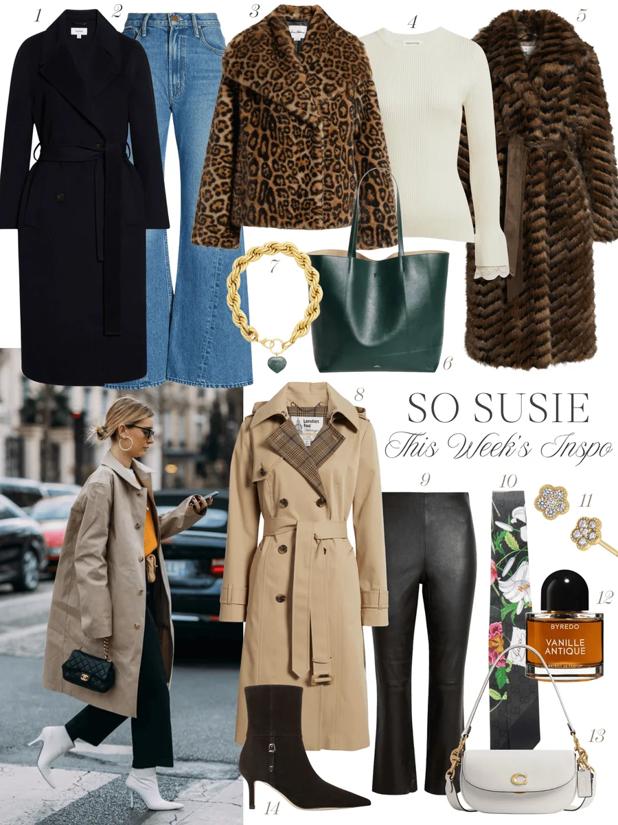 Outfit style board showing six polished wardrobe pieces