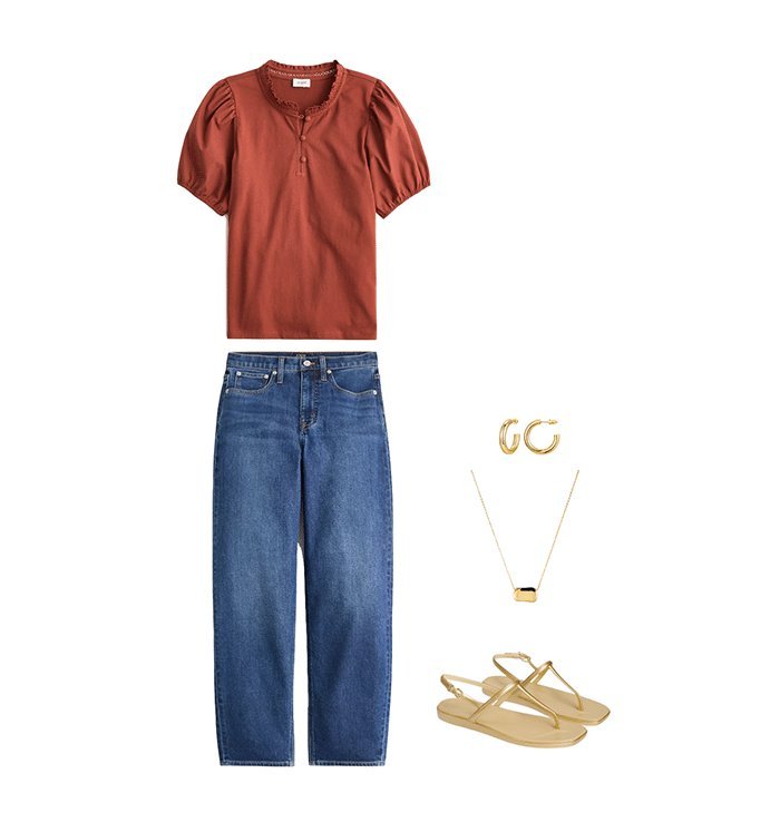 Rust puff sleeve top, easy back-to-school layering piece