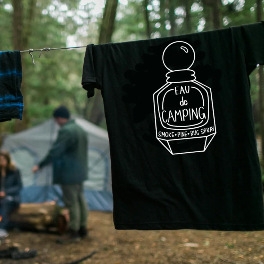 Nine free camping SVG design previews arranged in a grid