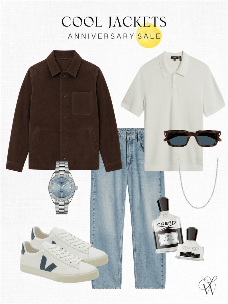 Men's cool jackets and polished accessories flat lay collage