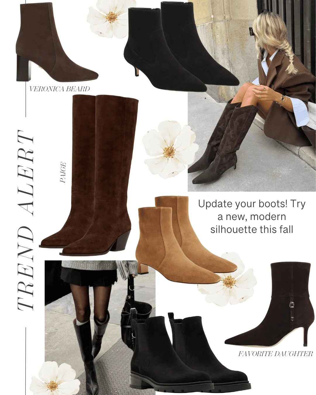 Boot trends collage featuring knee boots and block heels