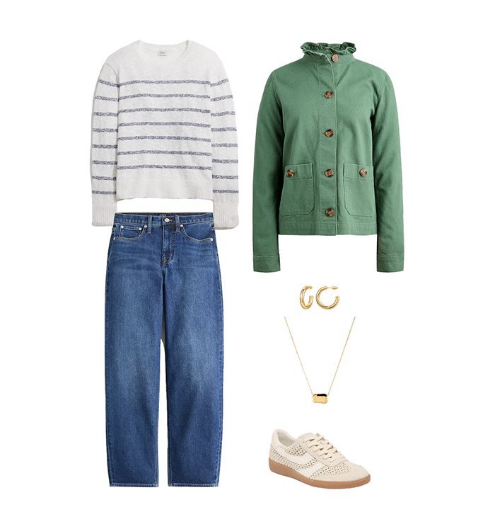 Striped knit sweater for early fall outfit layering