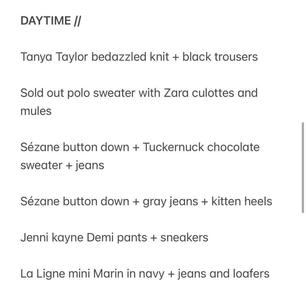Travel outfit planning packing list with checked items